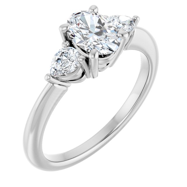 Forlovelsesring i 14 kt gull – modell 122924 – 14 kt hvitt gull – Laboratoriedyrkede diamanter – Oval 7 × 5 mm · 1 ct totalt · 3 steiner