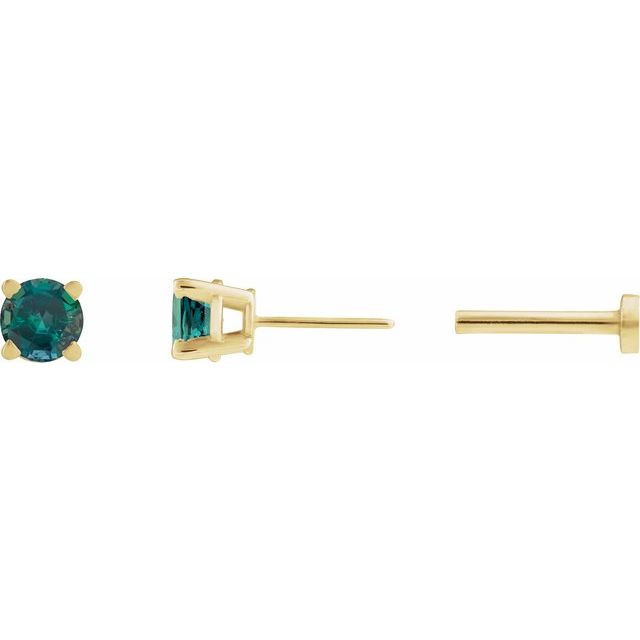 Øredobber i 14 kt gult gull med aleksandritt, rund sten 3,5 mm (1 stk.) fra Smykke24