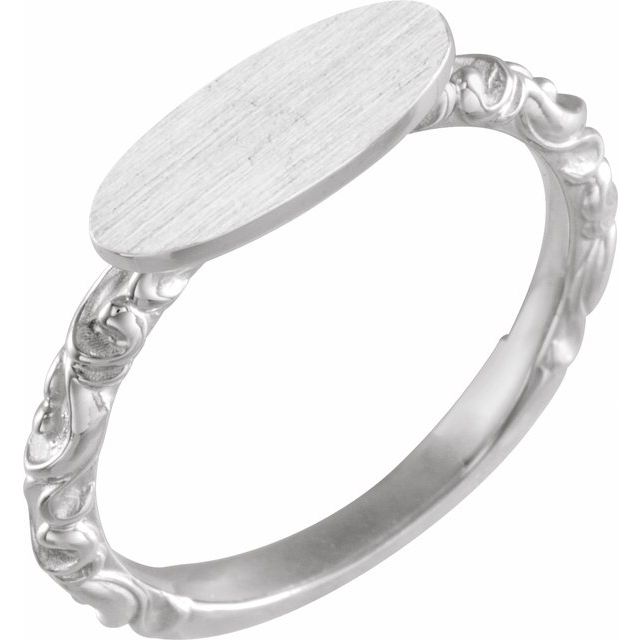 Oval signetring i 14 kt hvitt gull, 13 × 5,5 mm fra Smykke24