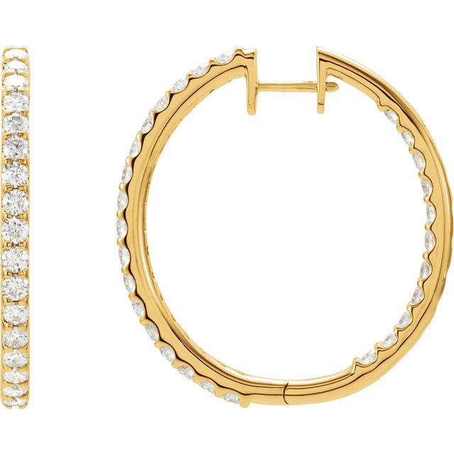 Diamantcreoler i 14 kt gult gull, 3 ct totalt, rund sten, lengde 35,3 mm, tykkelse 2,9 mm (par) fra Smykke24
