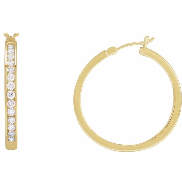 Diamantcreoler i 14 kt gult gull, 1,00 ct totalt, rund sten 2,1 mm, lengde 28,6 mm, tykkelse 3,1 mm (par) fra Smykke24