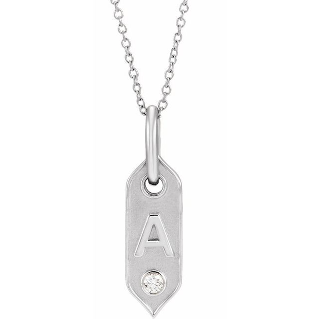 Bokstavhalskjede «A» i 14 kt hvitt gull med diamant, 0,05 ct, 40,6–45,7 cm fra Smykke24