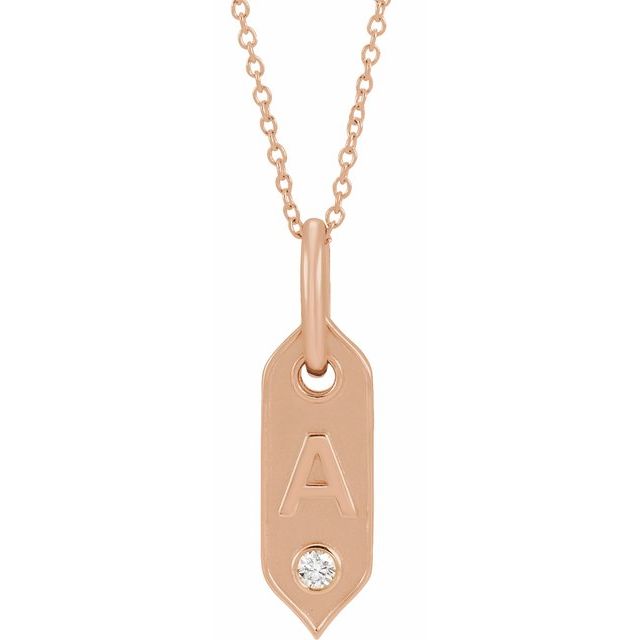 Bokstavhalskjede «A» i 14 kt roségull med diamant, 0,05 ct, 40,6–45,7 cm fra Smykke24