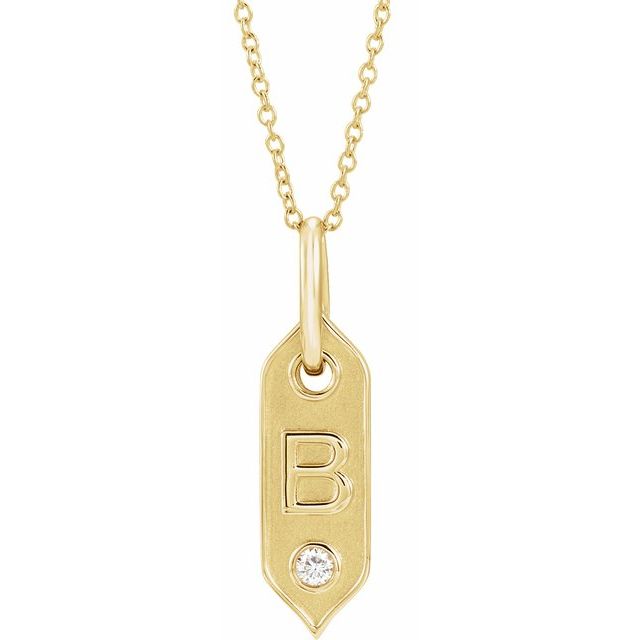 Bokstavhalskjede «B» i 14 kt gult gull med diamant, 0,05 ct, 40,6–45,7 cm fra Smykke24