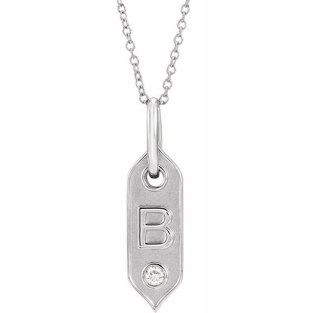 Bokstavhalskjede «B» i 14 kt hvitt gull med diamant, 0,05 ct, 40,6–45,7 cm fra Smykke24