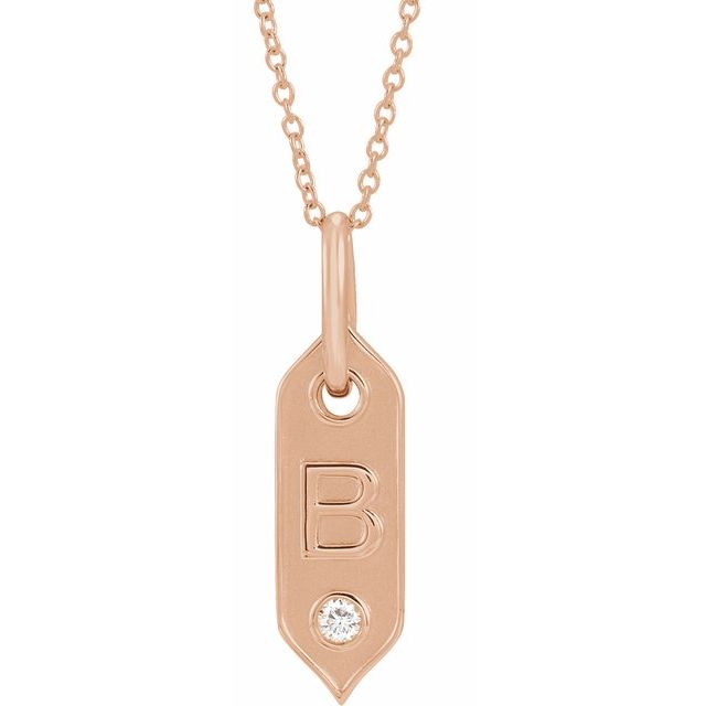 Bokstavhalskjede «B» i 14 kt roségull med diamant, 0,05 ct, 40,6–45,7 cm fra Smykke24