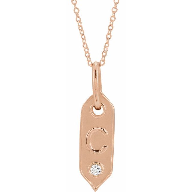 Bokstavhalskjede «C» i 14 kt roségull med diamant, 0,05 ct, 40,6–45,7 cm fra Smykke24