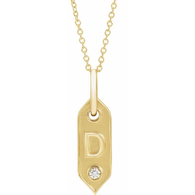 Bokstavhalskjede «D» i 14 kt gult gull med diamant, 0,05 ct, 40,6–45,7 cm fra Smykke24