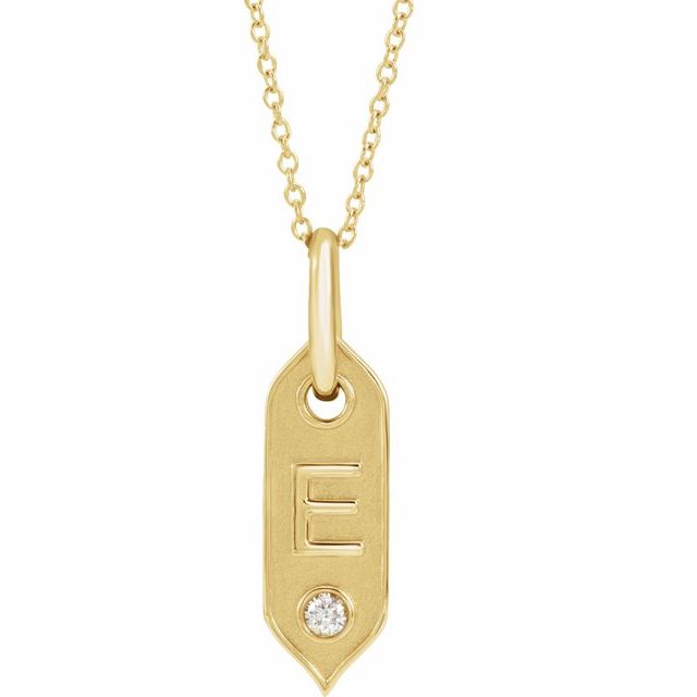 Bokstavhalskjede «E» i 14 kt gult gull med diamant, 0,05 ct, 40,6–45,7 cm fra Smykke24