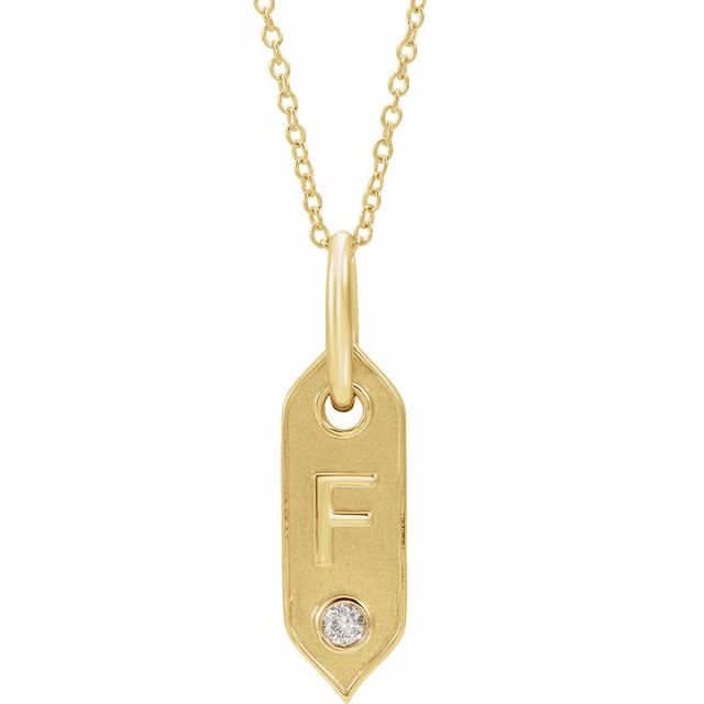 Bokstavhalskjede «F» i 14 kt gult gull med diamant, 0,05 ct, 40,6–45,7 cm fra Smykke24