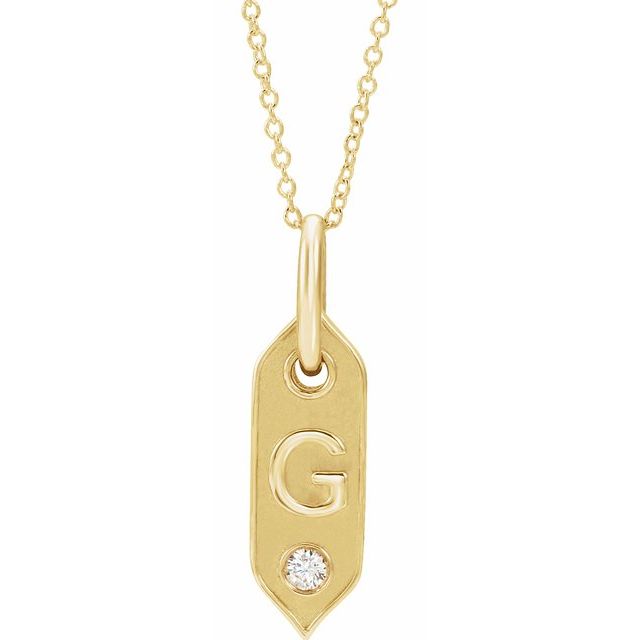 Bokstavhalskjede «G» i 14 kt gult gull med diamant, 0,05 ct, 40,6–45,7 cm fra Smykke24