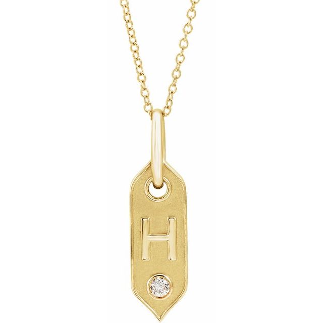 Bokstavhalskjede «H» i 14 kt gult gull med diamant, 0,05 ct, 40,6–45,7 cm fra Smykke24