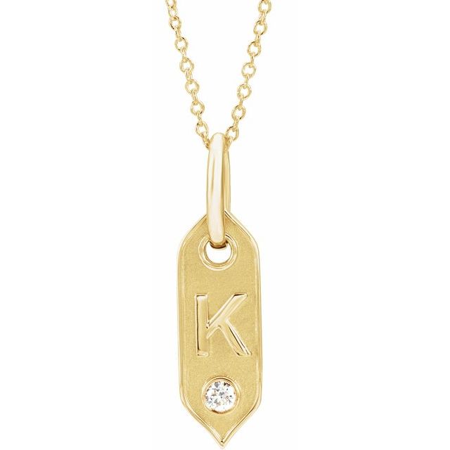 Bokstavhalskjede «K» i 14 kt gult gull med diamant, 0,05 ct, 40,6–45,7 cm fra Smykke24
