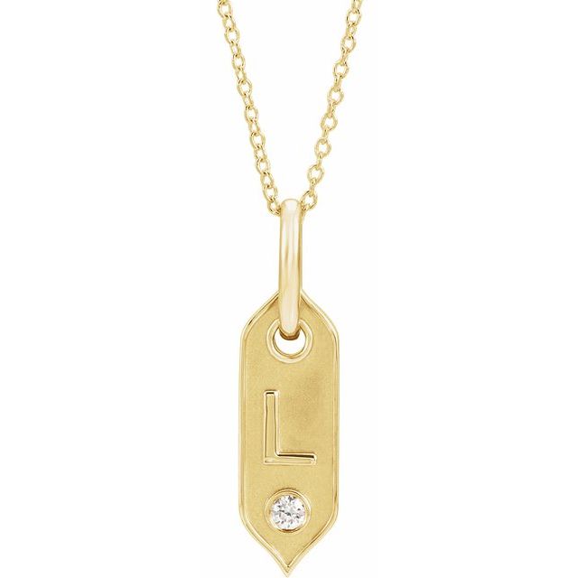 Bokstavhalskjede «L» i 14 kt gult gull med diamant, 0,05 ct, 40,6–45,7 cm fra Smykke24