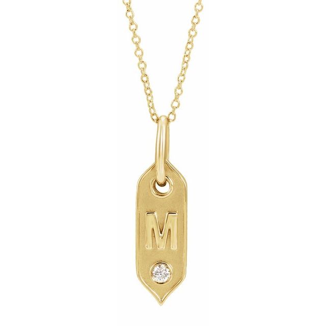 Bokstavhalskjede «M» i 14 kt gult gull med diamant, 0,05 ct, 40,6–45,7 cm fra Smykke24