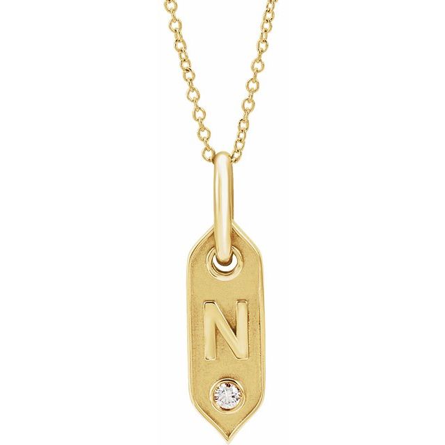 Bokstavhalskjede «N» i 14 kt gult gull med diamant, 0,05 ct, 40,6–45,7 cm fra Smykke24