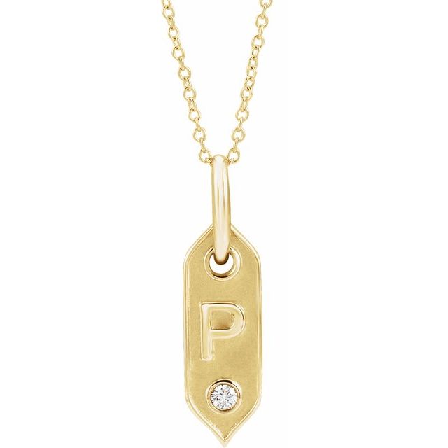 Bokstavhalskjede «P» i 14 kt gult gull med diamant, 0,05 ct, 40,6–45,7 cm fra Smykke24