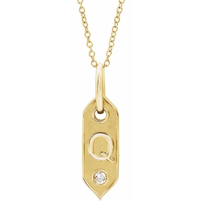 Bokstavhalskjede «Q» i 14 kt gult gull med diamant, 0,05 ct, 40,6–45,7 cm fra Smykke24