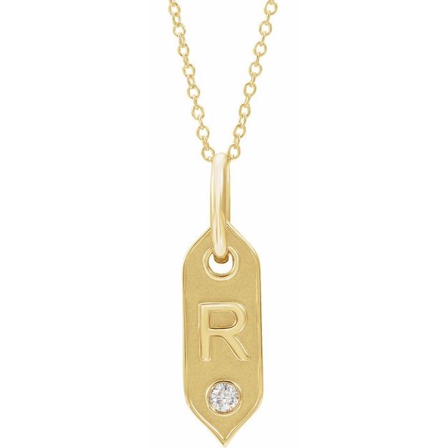 Bokstavhalskjede «R» i 14 kt gult gull med diamant, 0,05 ct, 40,6–45,7 cm fra Smykke24