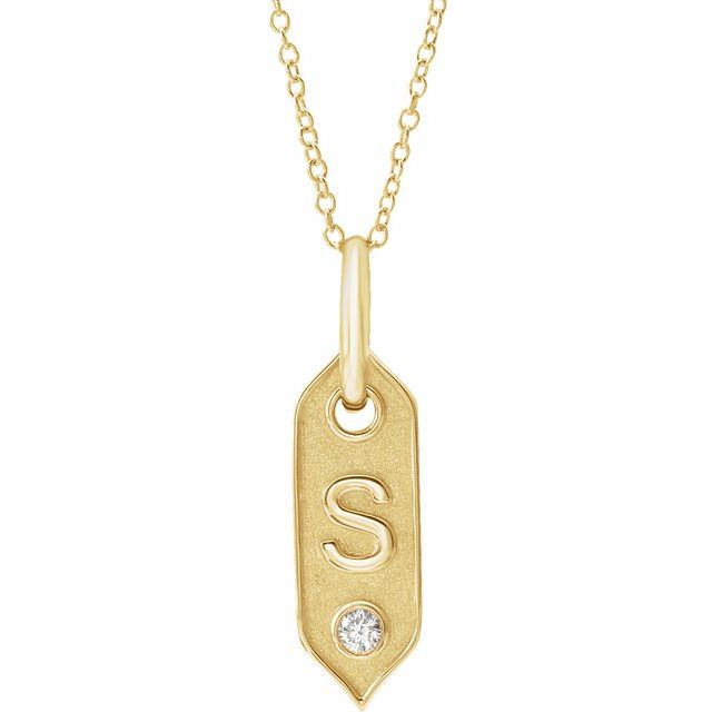 Bokstavhalskjede «S» i 14 kt gult gull med diamant, 0,05 ct, 40,6–45,7 cm fra Smykke24