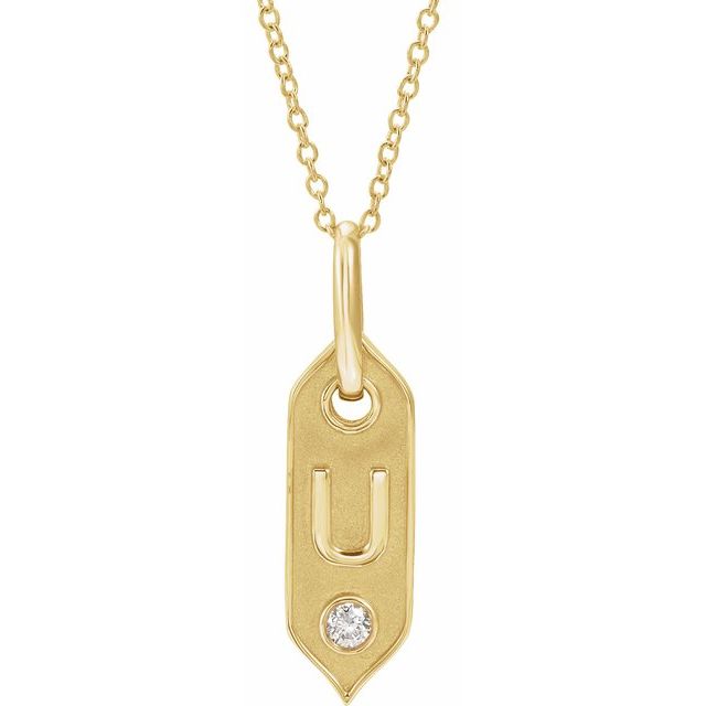Bokstavhalskjede «U» i 14 kt gult gull med diamant, 0,05 ct, 40,6–45,7 cm fra Smykke24