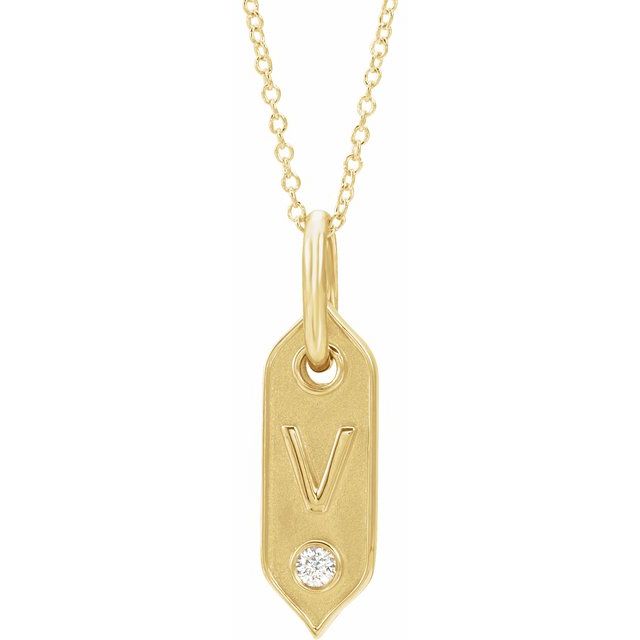 Bokstavhalskjede «V» i 14 kt gult gull med diamant, 0,05 ct, 40,6–45,7 cm fra Smykke24