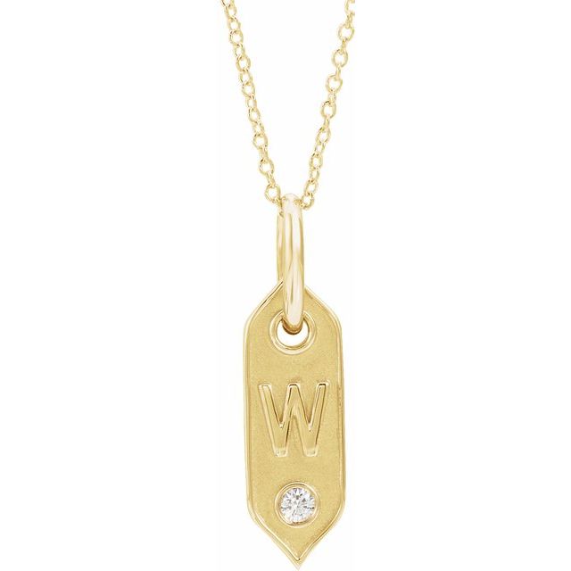 Bokstavhalskjede «W» i 14 kt gult gull med diamant, 0,05 ct, 40,6–45,7 cm fra Smykke24