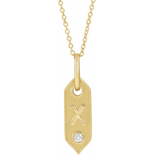 Bokstavhalskjede «X» i 14 kt gult gull med diamant, 0,05 ct, 40,6–45,7 cm fra Smykke24