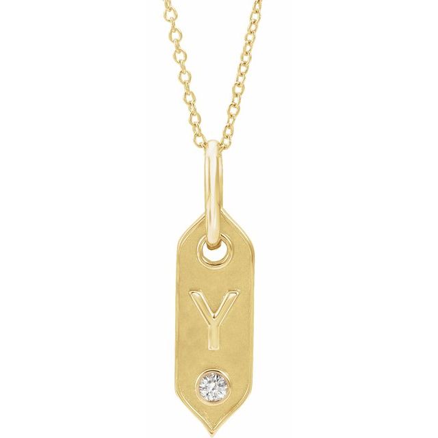 Bokstavhalskjede «Y» i 14 kt gult gull med diamant, 0,05 ct, 40,6–45,7 cm fra Smykke24