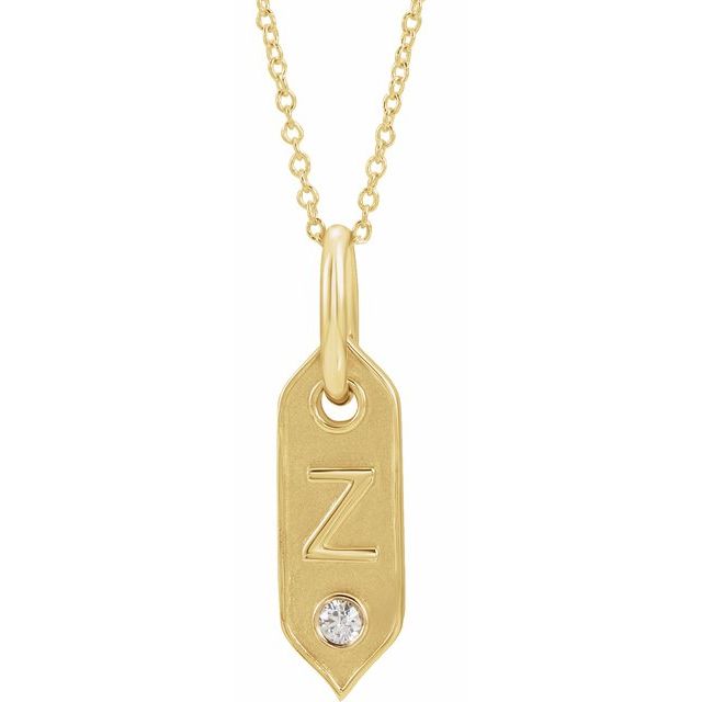 Bokstavhalskjede «Z» i 14 kt gult gull med diamant, 0,05 ct, 40,6–45,7 cm fra Smykke24