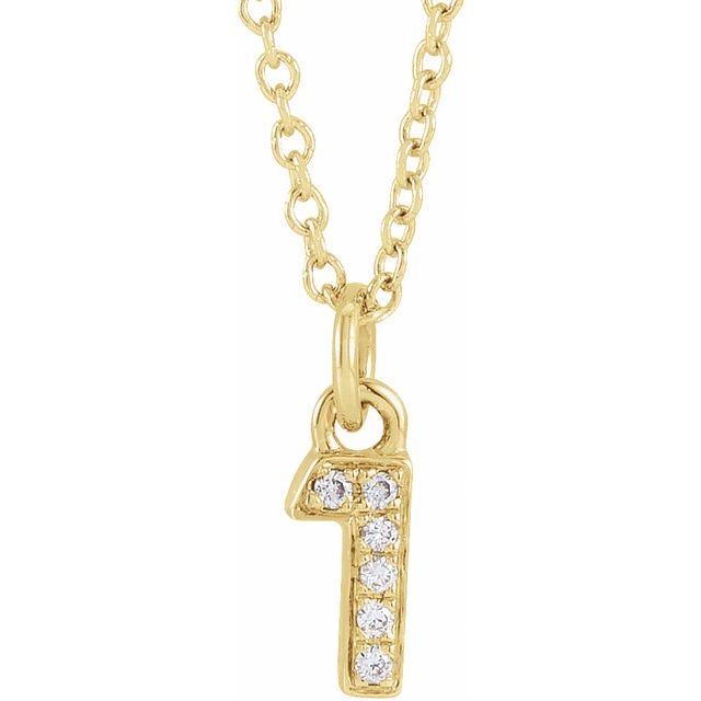 Tallhalskjede «1» i 14 kt gult gull med diamant, 0,02 ct totalt, 40,6–45,7 cm fra Smykke24