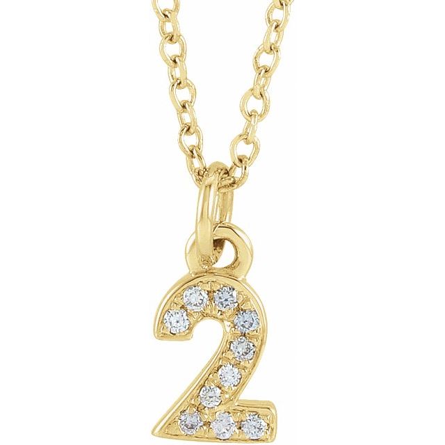 Tallhalskjede «2» i 14 kt gult gull med diamant, 0,03 ct totalt, 40,6–45,7 cm fra Smykke24