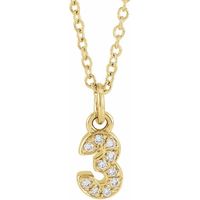 Tallhalskjede «3» i 14 kt gult gull med diamant, 0,04 ct totalt, 40,6–45,7 cm fra Smykke24