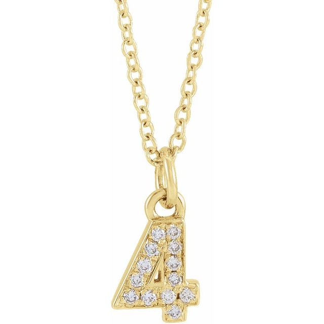 Tallhalskjede «4» i 14 kt gult gull med diamant, 0,03 ct totalt, 40,6–45,7 cm fra Smykke24
