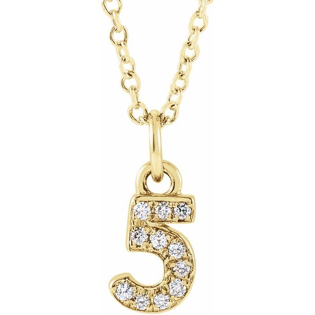 Tallhalskjede «5» i 14 kt gult gull med diamant, 0,04 ct totalt, 40,6–45,7 cm fra Smykke24
