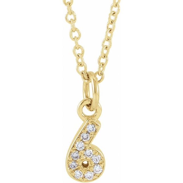 Tallhalskjede «6» i 14 kt gult gull med diamant, 0,04 ct totalt, 40,6–45,7 cm fra Smykke24