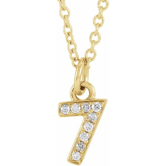 Tallhalskjede «7» i 14 kt gult gull med diamant, 0,03 ct totalt, 40,6–45,7 cm fra Smykke24
