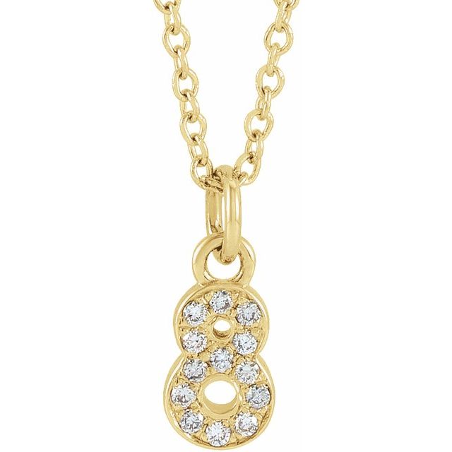Tallhalskjede «8» i 14 kt gult gull med diamant, 0,05 ct totalt, 40,6–45,7 cm fra Smykke24