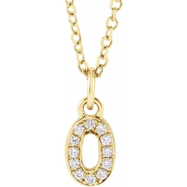 Tallhalskjede «0» i 14 kt gult gull med diamant, 0,04 ct totalt, 40,6–45,7 cm fra Smykke24
