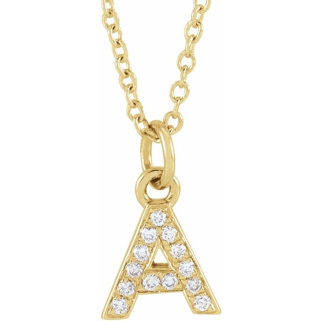 Lite bokstavhalskjede «A» i 14 kt gult gull med diamant, 0,05 ct totalt, 40,6–45,7 cm fra Smykke24