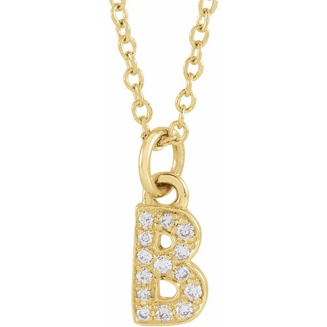 Lite bokstavhalskjede «B» i 14 kt gult gull med diamant, 0,05 ct totalt, 40,6–45,7 cm fra Smykke24
