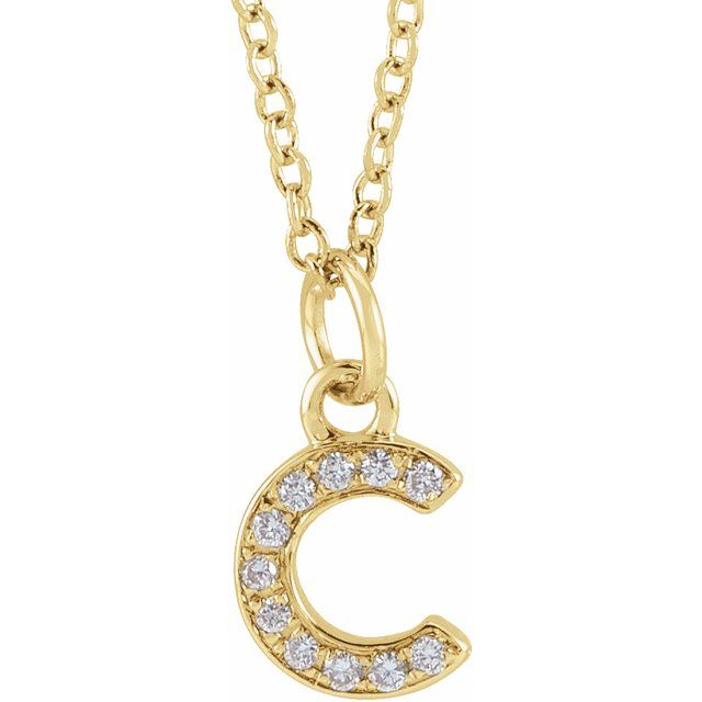 Lite bokstavhalskjede «C» i 14 kt gult gull med diamant, 0,04 ct totalt, 40,6–45,7 cm fra Smykke24