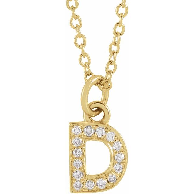 Lite bokstavhalskjede «D» i 14 kt gult gull med diamant, 0,05 ct totalt, 40,6–45,7 cm fra Smykke24