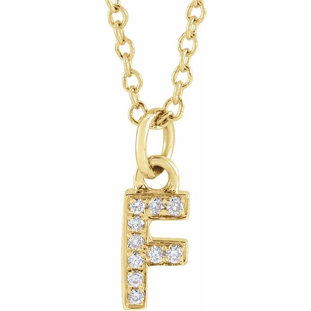 Lite bokstavhalskjede «F» i 14 kt gult gull med diamant, 0,04 ct totalt, 40,6–45,7 cm fra Smykke24