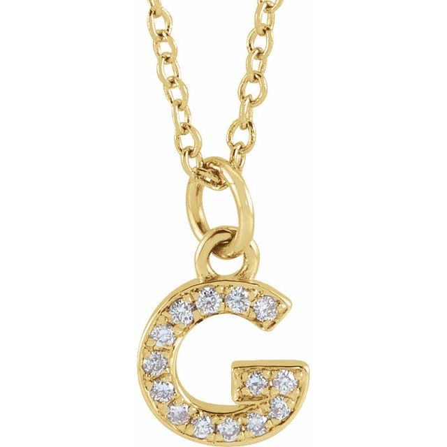 Lite bokstavhalskjede «G» i 14 kt gult gull med diamant, 0,05 ct totalt, 40,6–45,7 cm fra Smykke24