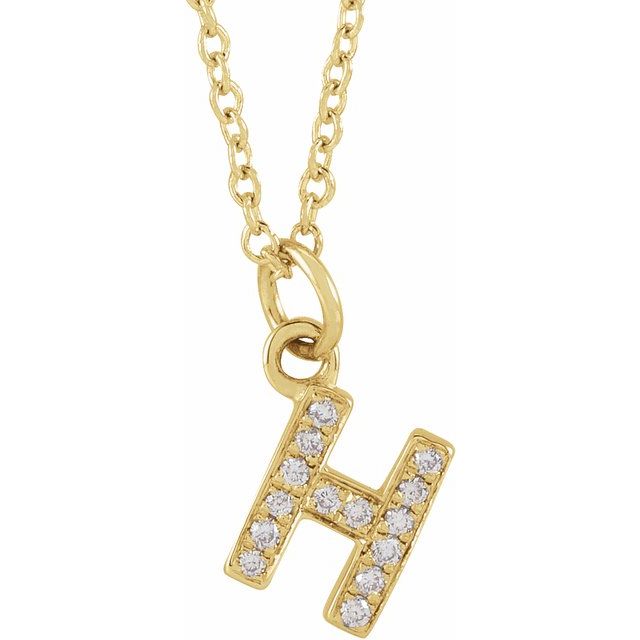Lite bokstavhalskjede «H» i 14 kt gult gull med diamant, 0,05 ct totalt, 40,6–45,7 cm fra Smykke24