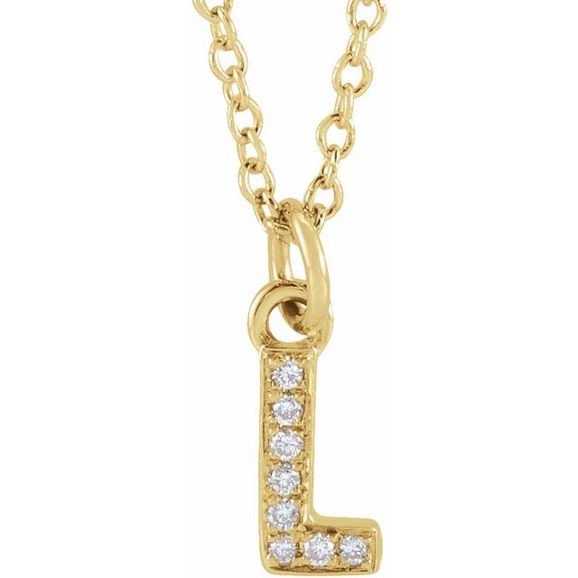 Lite bokstavhalskjede «L» i 14 kt gult gull med diamant, 0,03 ct totalt, 40,6–45,7 cm fra Smykke24
