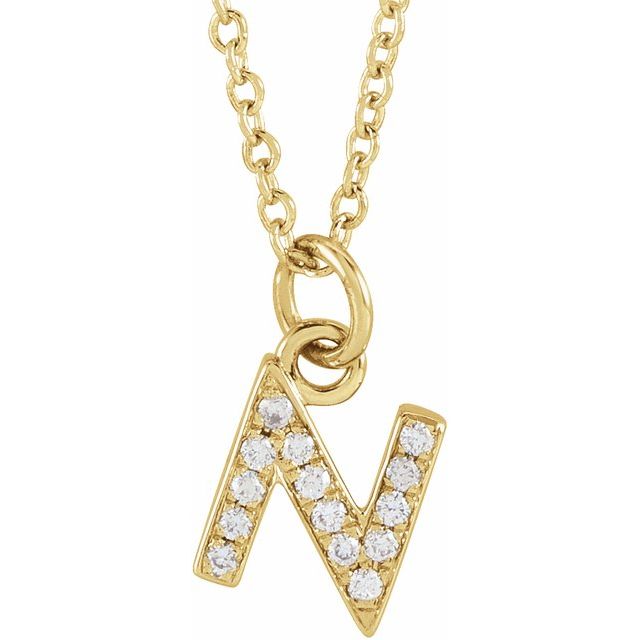 Lite bokstavhalskjede «N» i 14 kt gult gull med diamant, 0,05 ct totalt, 40,6–45,7 cm fra Smykke24