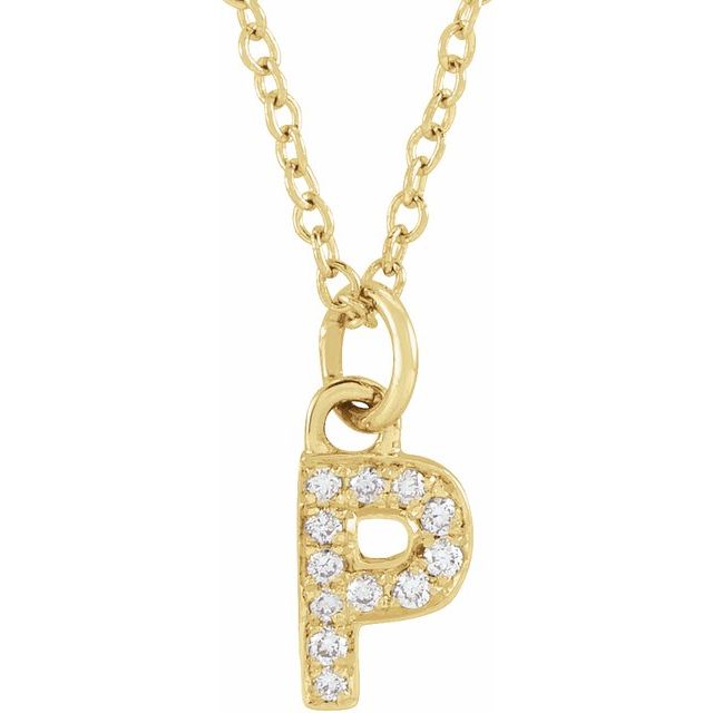 Lite bokstavhalskjede «P» i 14 kt gult gull med diamant, 0,04 ct totalt, 40,6–45,7 cm fra Smykke24