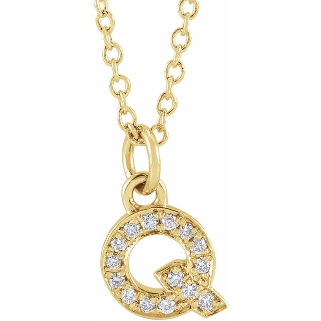 Lite bokstavhalskjede «Q» i 14 kt gult gull med diamant, 0,05 ct totalt, 40,6–45,7 cm fra Smykke24